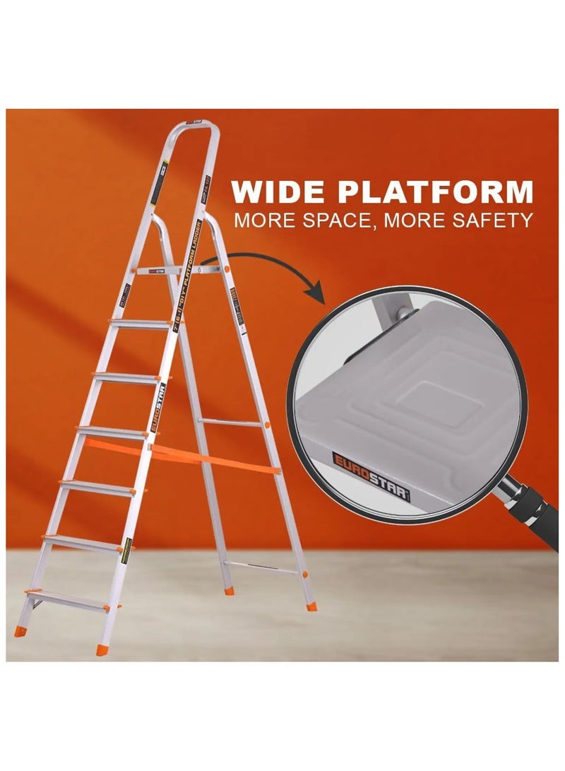 يوروستار سلم خفيف الوزن وقوي مكون من 7 درجات للمنزل مع أحذية مضادة للانزلاق سلم من الألومنيوم (مع منصة) - Image 2